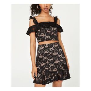 NWT CITY STUDIO Womens Black Lace Square Neck Party Crop Top 3